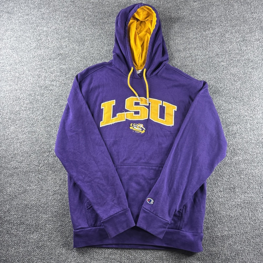 LSU Tigers Hoodie Mens M Purple Pullover Sweatshirt Logo‎ NCAA College Champion